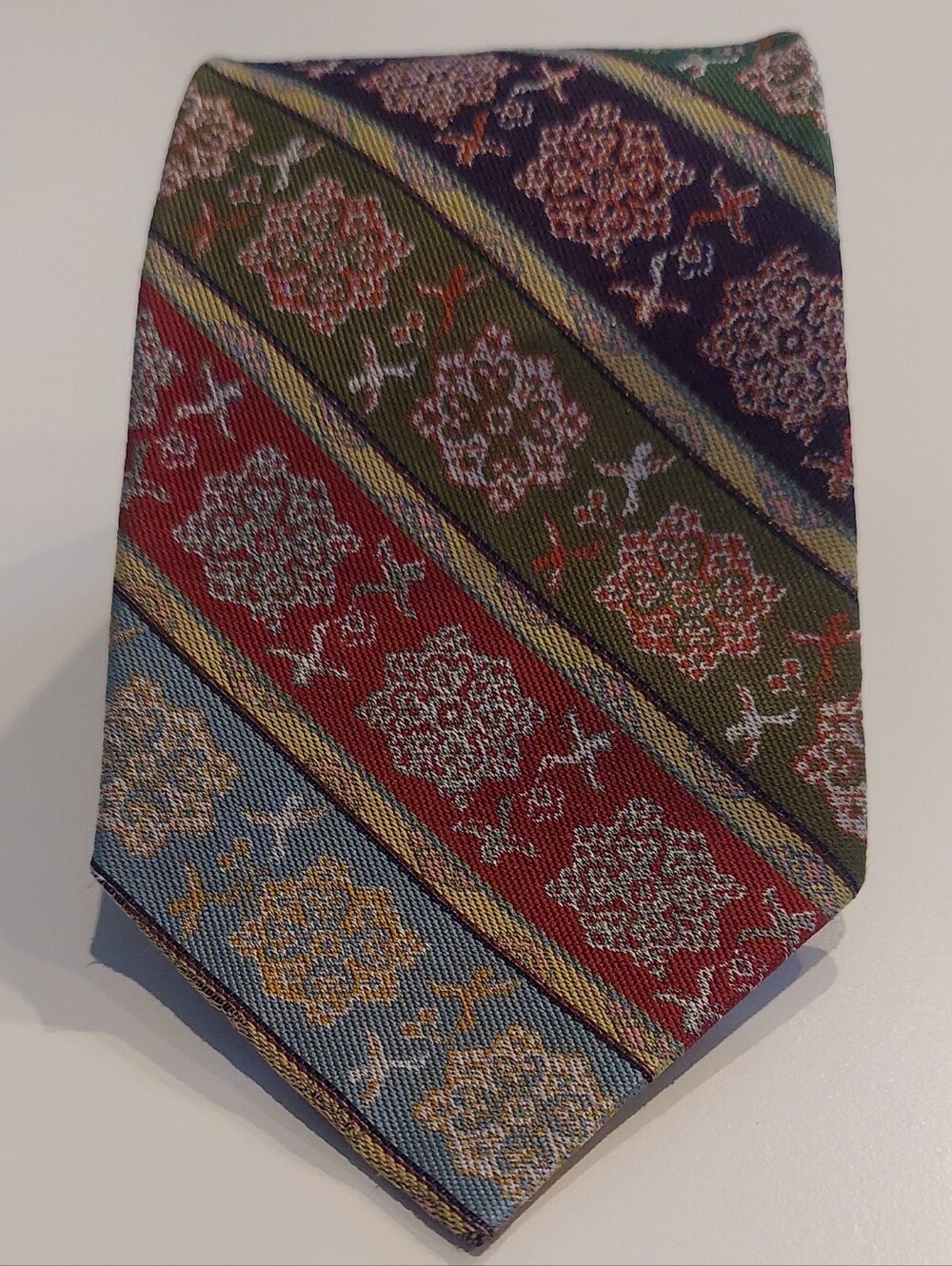 Vintage Tatsumura Striped Multi-Color Patterned Silk Tie